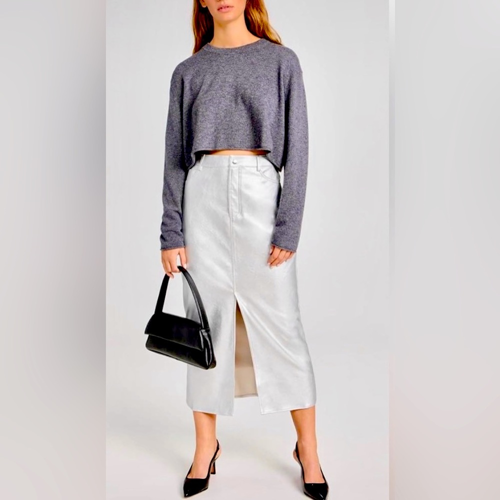 WAYF Silver Metallic High Waisted Midi Skirt, XS, NWT. HOLIDAY FUN!